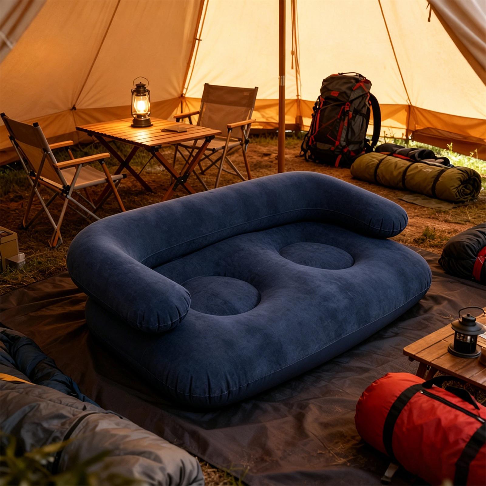 Outdoor Camping Couch - 135X66X45cm Flocked Inflatable Sofa with Quick